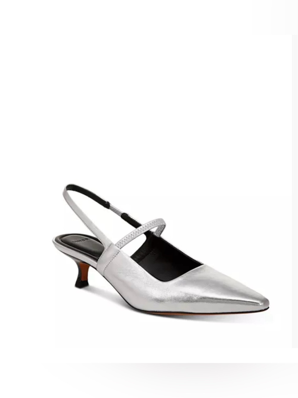 Vince Silver Metallic Venice Pointed Toe Slingback Kitten Heel Pumps Size 7.5